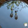 Сережки "Герб України 23*12 мм. Скляні жовто блакитні намистини". Колір бронза
